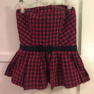 NWT Abercrombie holiday M Navy Red plaid top w bow
